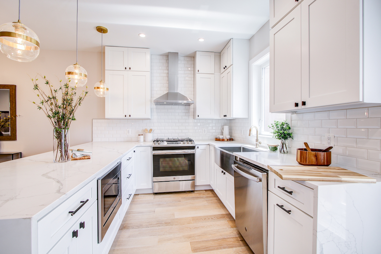 Kitchen renovation with new cabinets, countertops and appliances